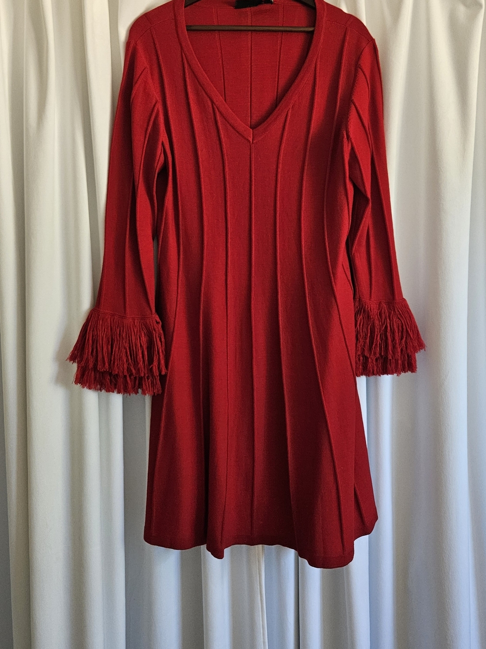 Nina Leonard - Fringe Sleeve Sweater Party Dress